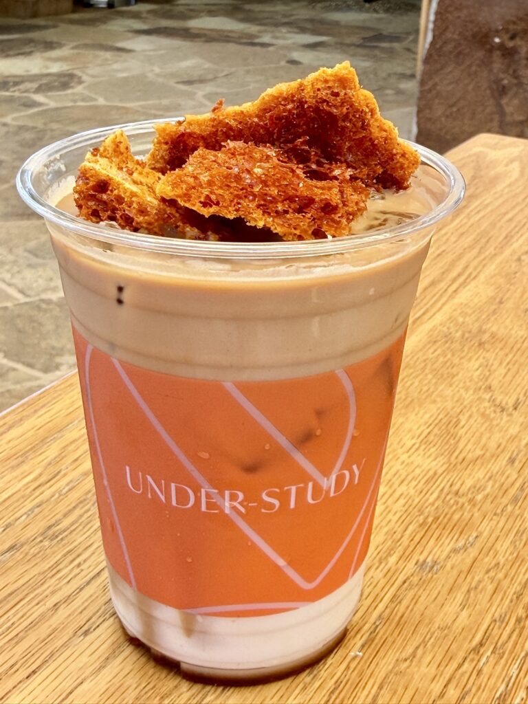 A picture of a honeycomb latte from Under-Study in St Helena.
