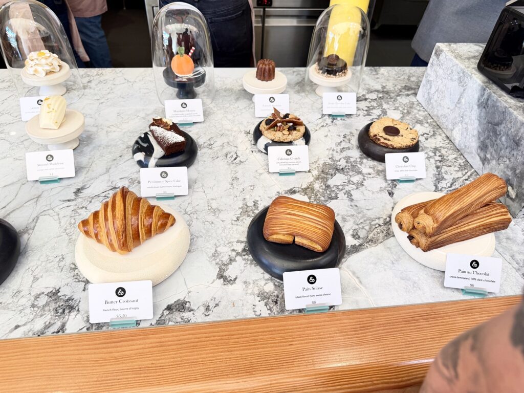 A picture of pastries from understudy in Saint Helena on a white marble countertop.