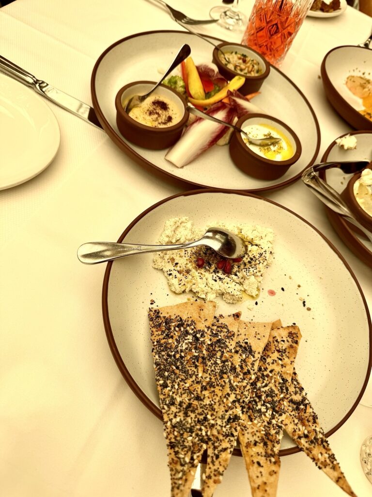 Brunch at Belaire for the table to share Mediterranean mezze, hummus babaghanoush, labneh and whipped feta