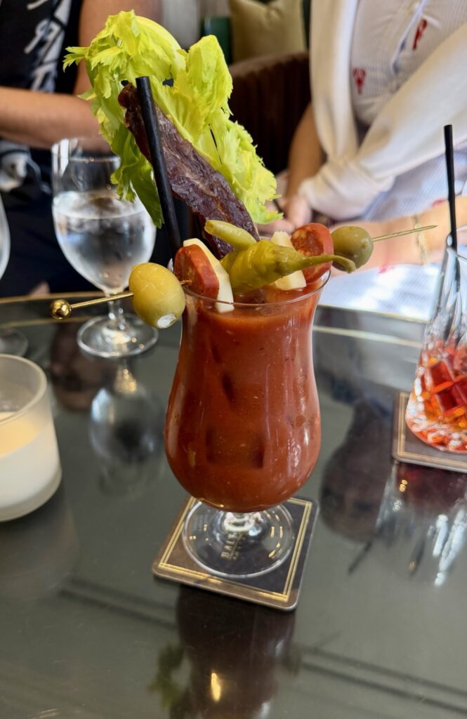 Brunch at Baltaire a picture of a bloody Mary with skewers