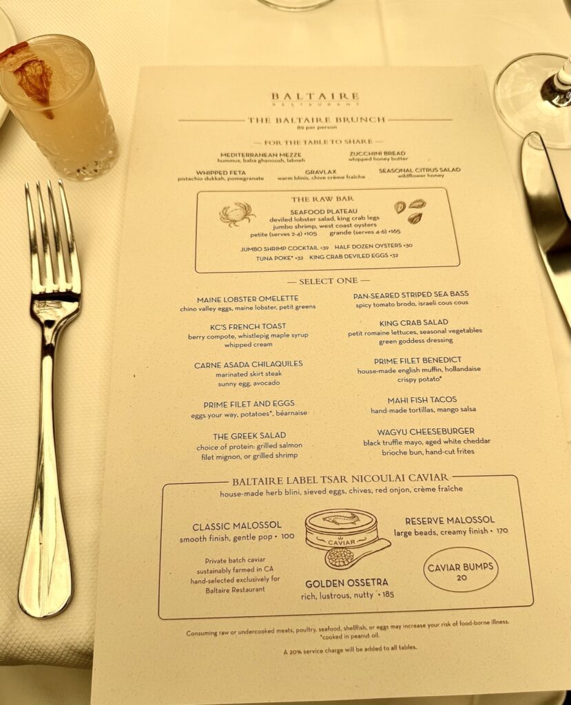 Brunch at Belaire brunch menu