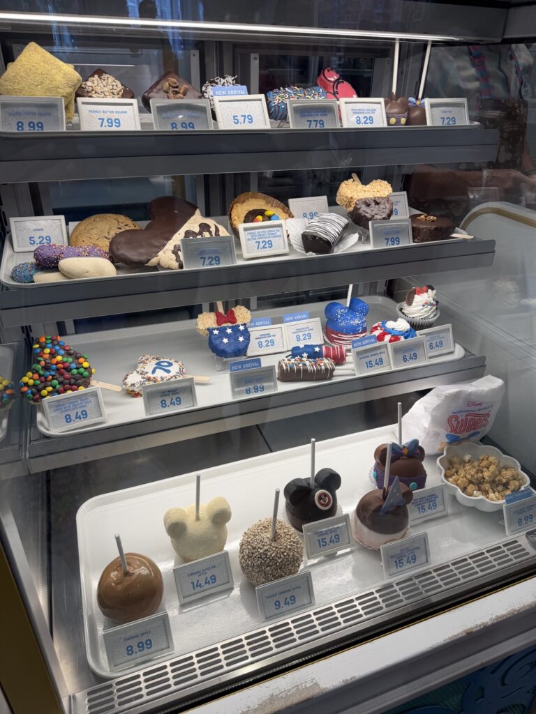 A picture of the treats for sale at Wonderful World of Sweets at in Downtown Disney, Disneyland, Anaheim CA