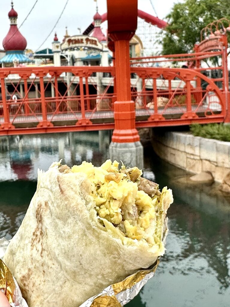 A picture of breakfast burrito from the Jofferys coffee cart at Disneyland California Adventure.
