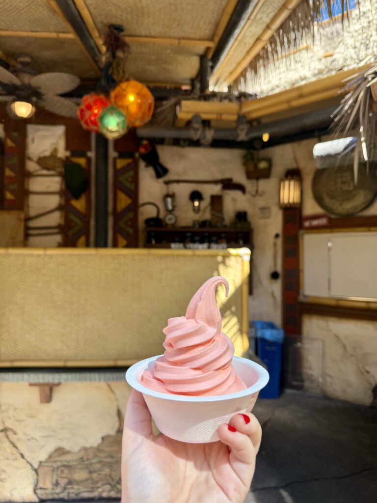 A picture of a peach dough whip from tropical Hideaway at Disneyland.