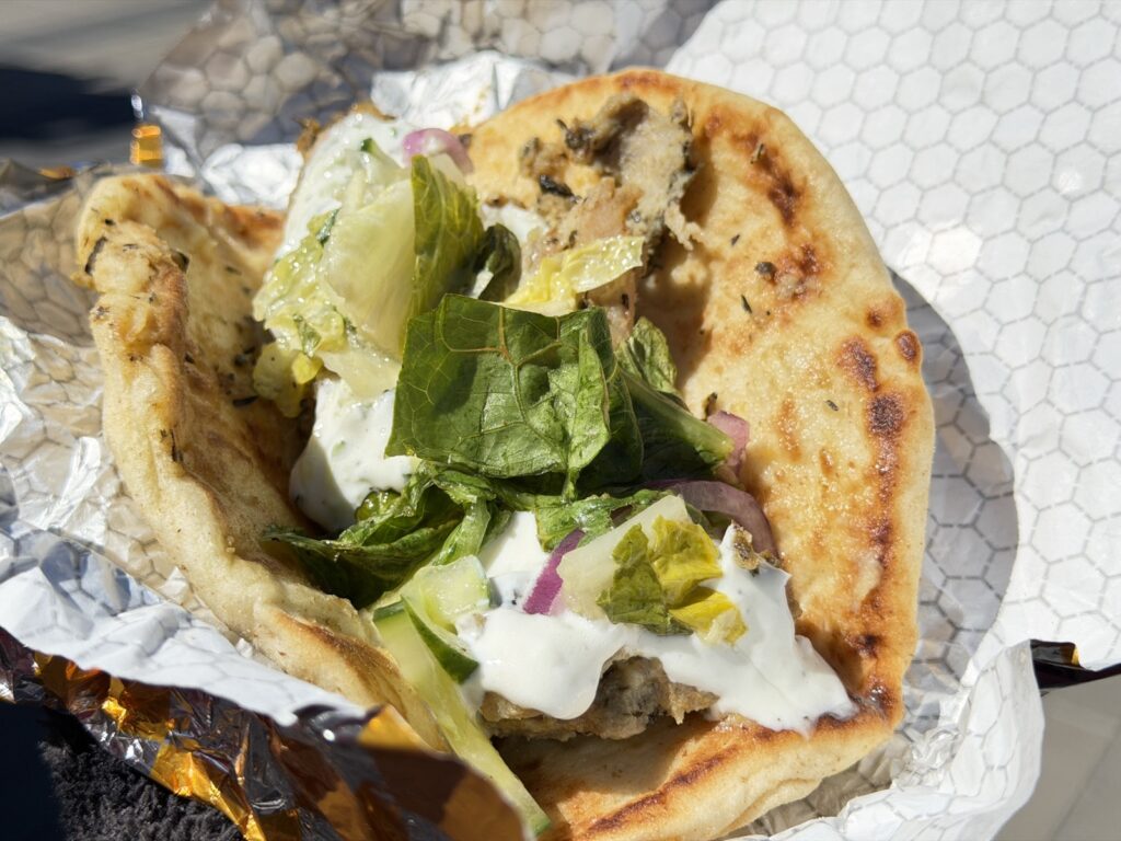 A picture of a chicken Shawarma from Disneyland, California Adventure.