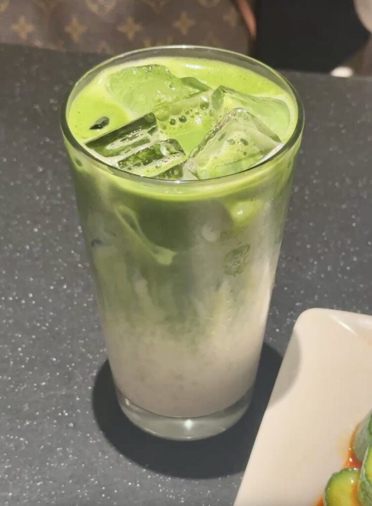 A picture of a Matcha jasmine latte from Din Tai Fung.