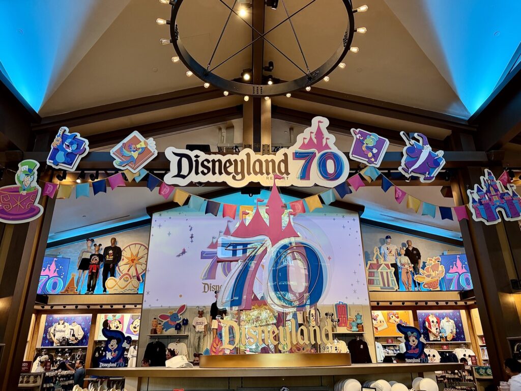 A picture of Disneyland's 70th Anniversary Celebration Collection display at World of Disney in Downtown Disney.