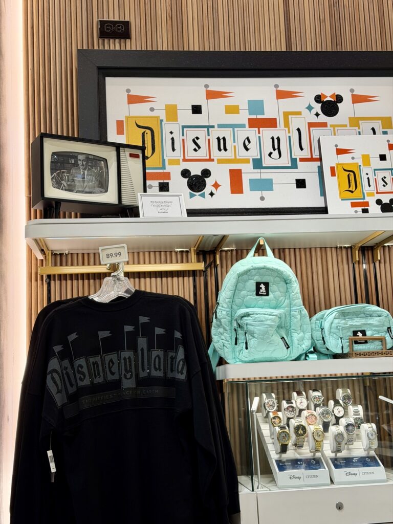 A picture of Disneyland's 70th Anniversary Nostalgia collection banner merch.