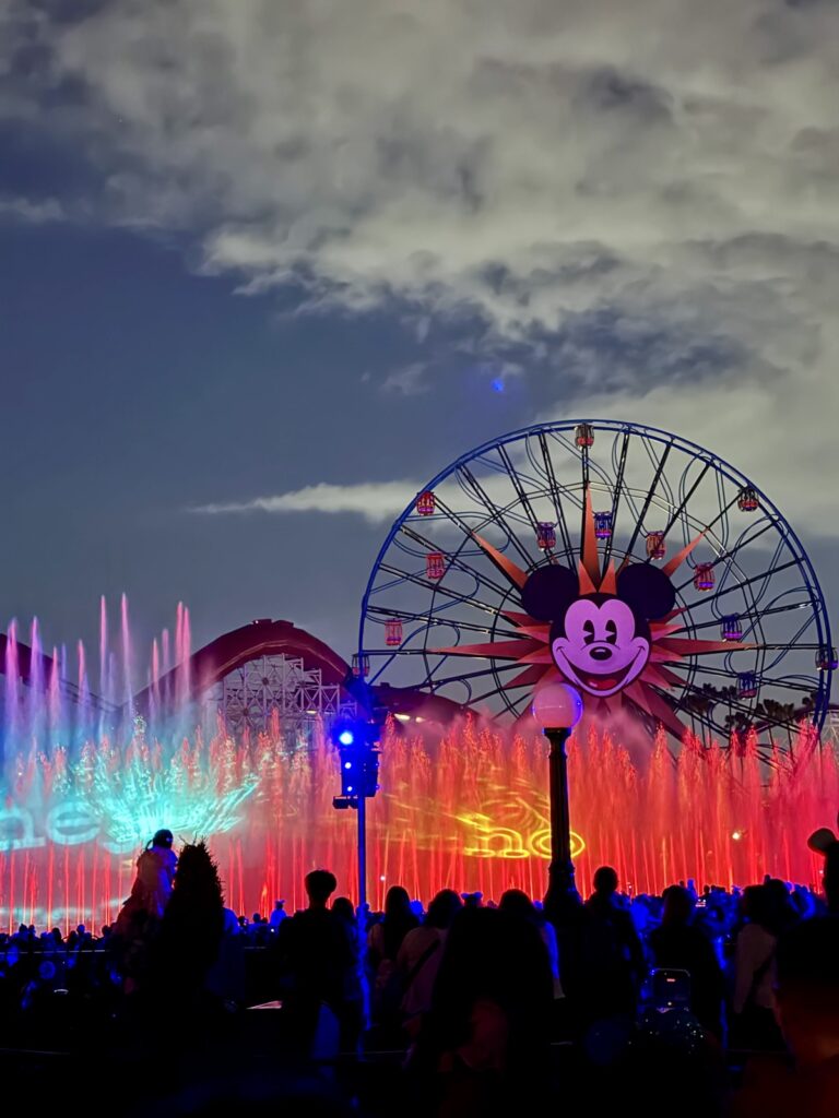 A picture of Disneyland's 70th Anniversary World of Color Happiness.