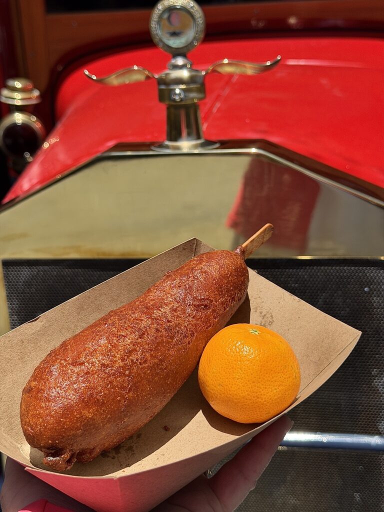 A picture of a corn dog from the Red Wagon in Disneyland.