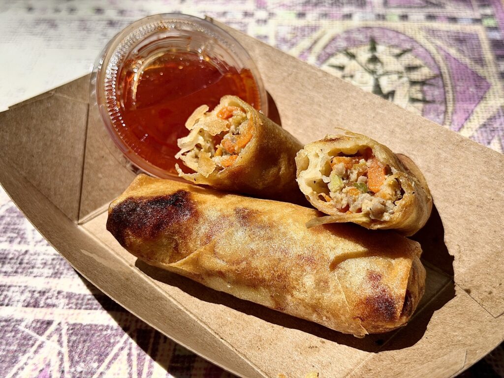A picture of the cross-section of lumpia from Tropical Hideaway at Disneyland in Anaheim, California.