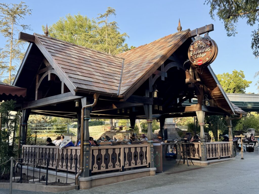 A picture of the new Edelweiss Lodge dining area at Disneyland in Anaheim, California.